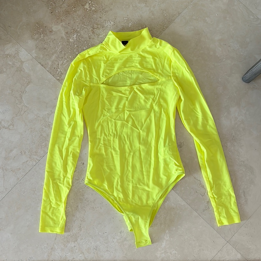shein neon yellow cutout bodysuit